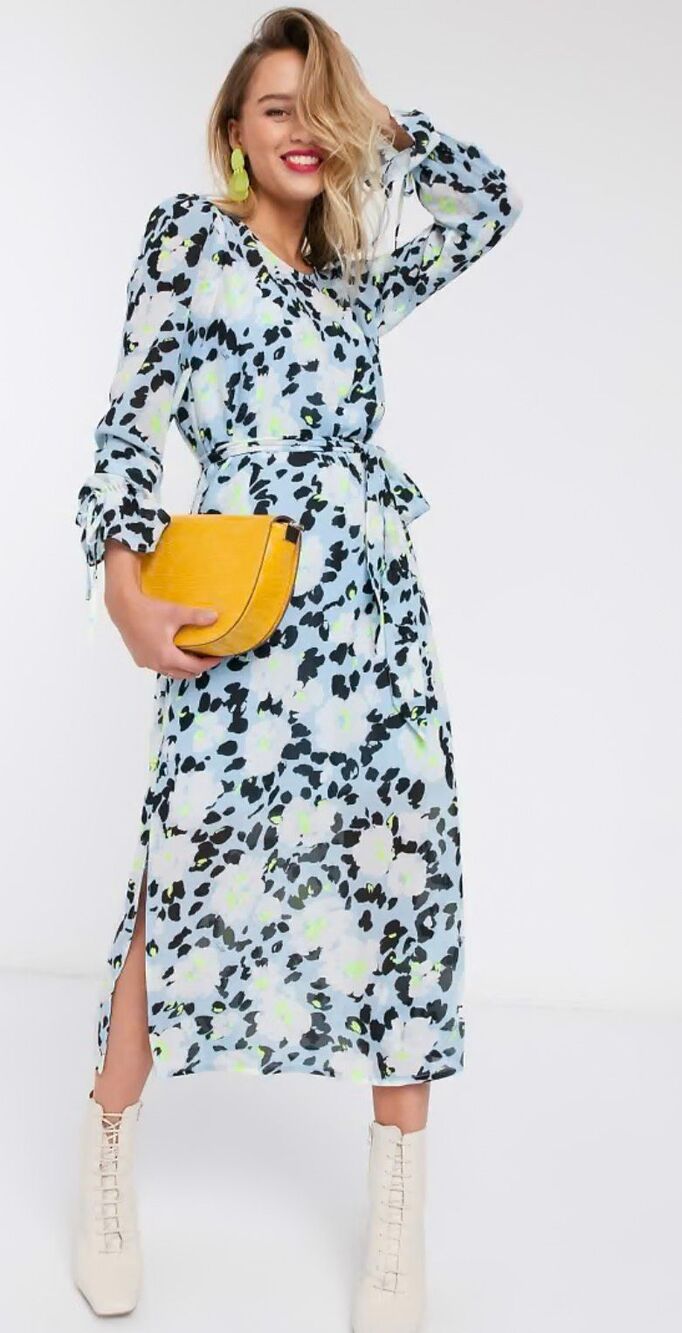 ESSENTIEL ANTWERP VOHO BLUE & NEON YELLOW FLORAL PRINT SHIRT DRESS, Eu 38/Sz 2 $